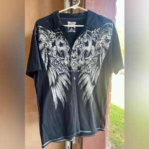 Affliction Black and Gray Graphic Shirt